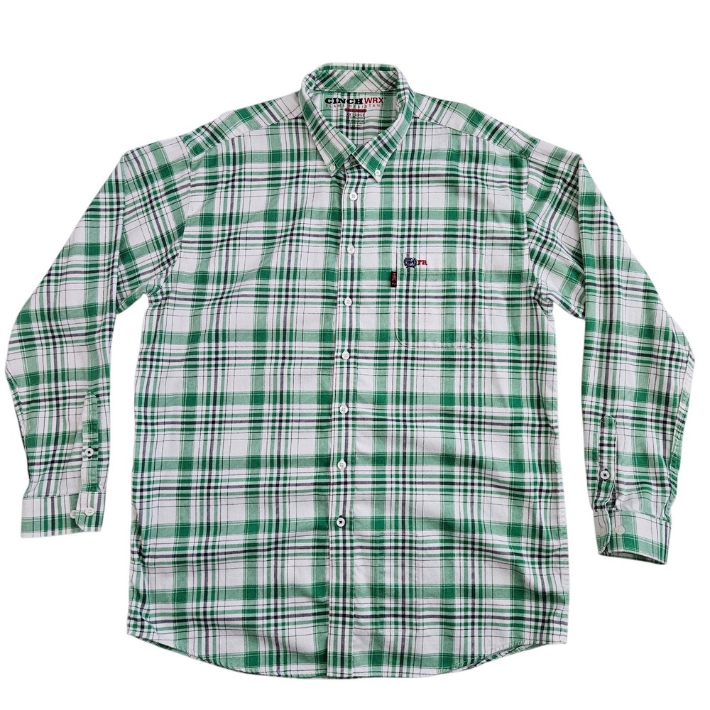 Cinch WRX Shirt (Mens XXL) FR Flame Resistant HRC-2 ATPV 9.5 Western Plaid Green